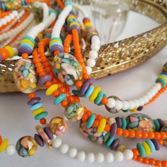 Multi 4 Tier Beaded Necklace Handmade Fun & Colorful Hippie Boho Cruise Jewelry - Picture 6 of 7